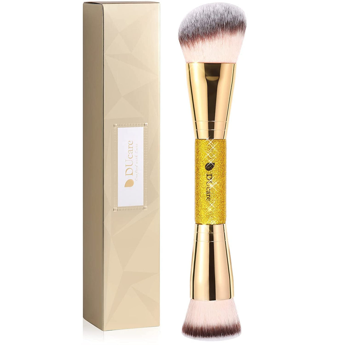 DUcare Dual-Ended Foundation Brush with gold plated handle front view