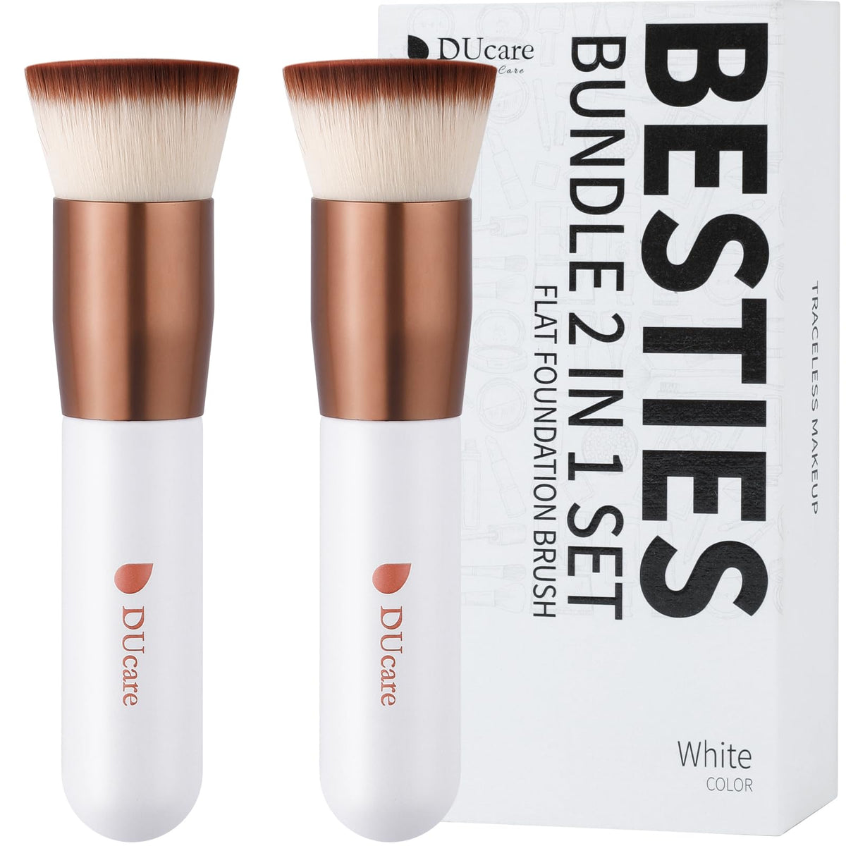 DUcare Foundation Brush Set 2pcs flat top kabuki brushes front view