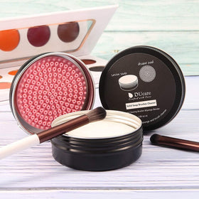 DUcare Makeup Brush Cleaner Solid Coconut Soap close-up with brush