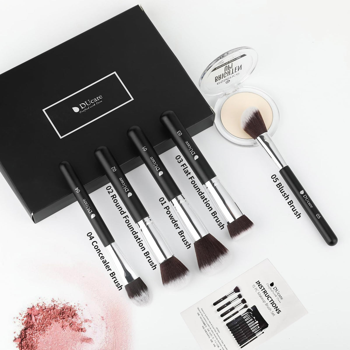 DUcare makeup brushes laid out for display