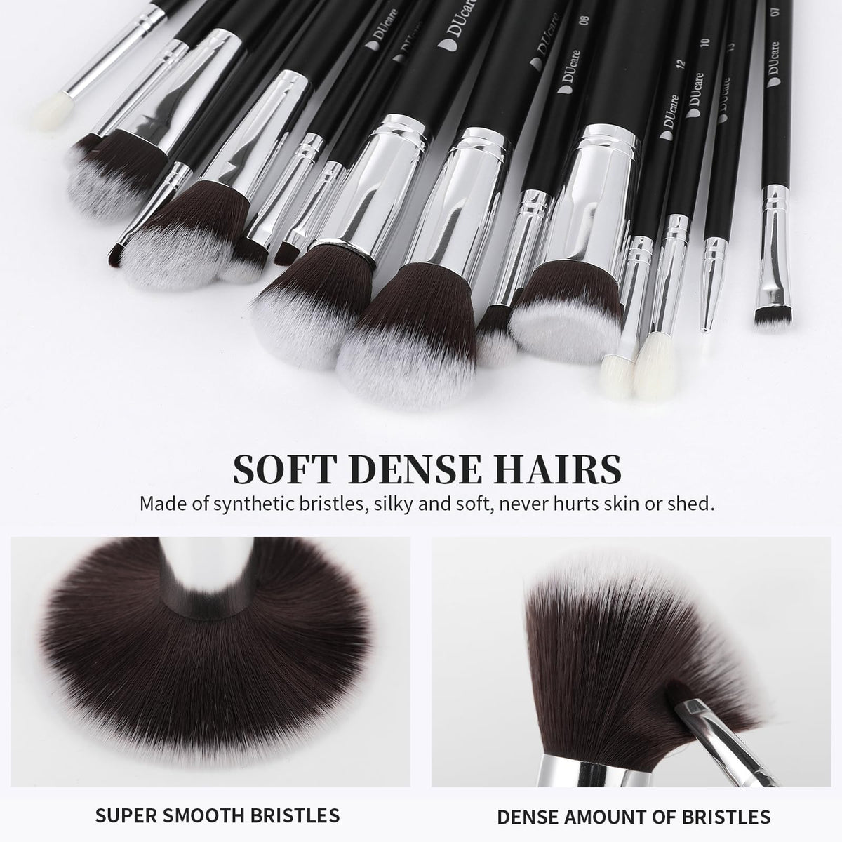 DUcare makeup brushes with soft bristles close-up
