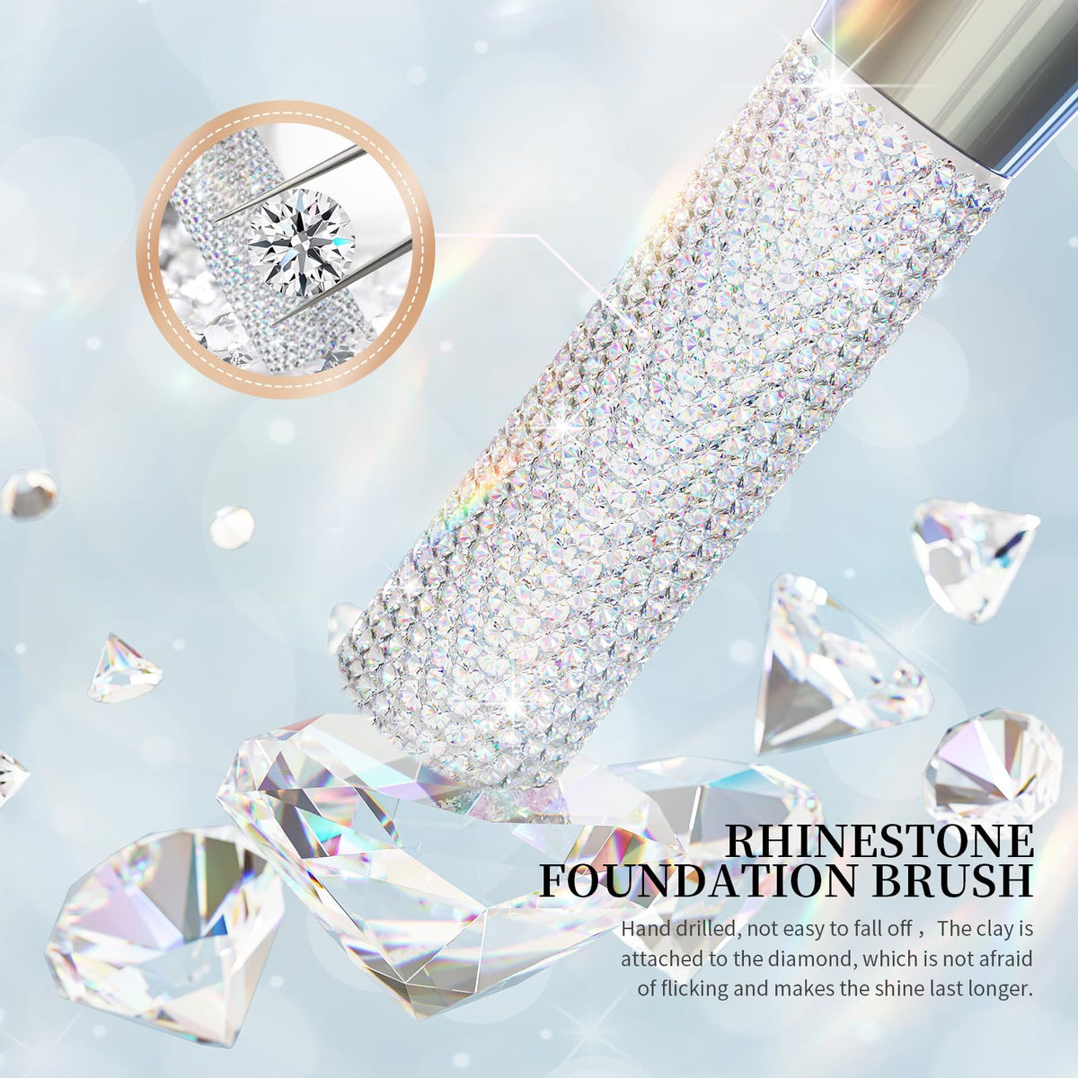 DUcare Rhinestone Foundation Brush close-up of rhinestone decoration