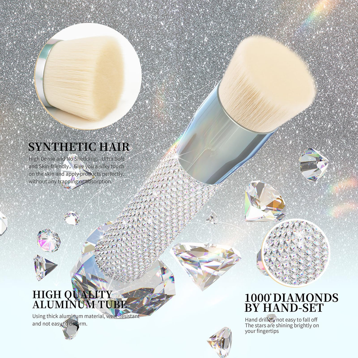 DUcare Rhinestone Foundation Brush flat top view displaying bristles