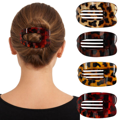 Duckbill hair clips in leopard print, front view