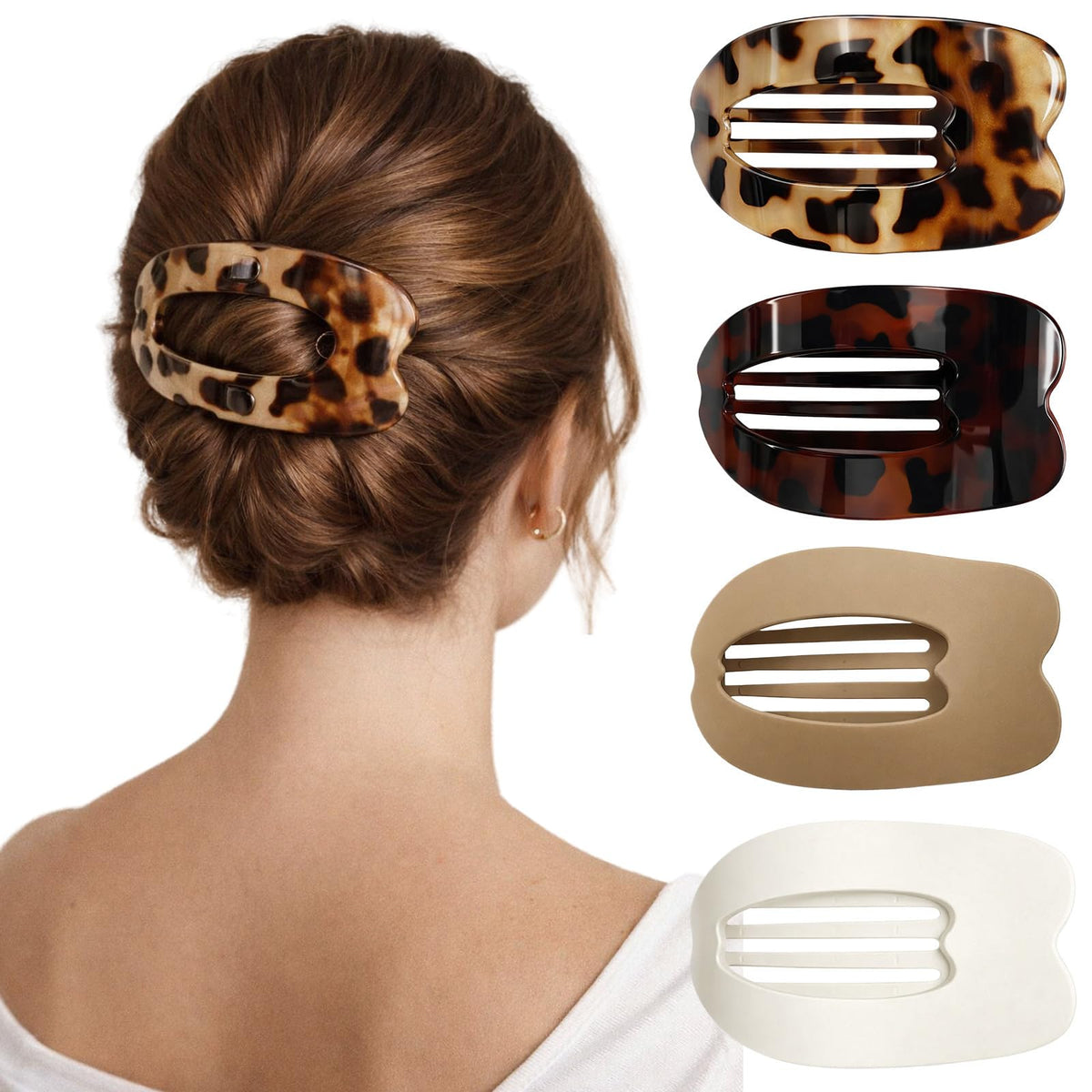 Duckbill hair clips in leopard print, front view
