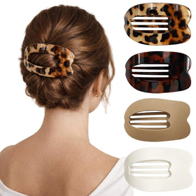 Duckbill hair clips in leopard print, front view