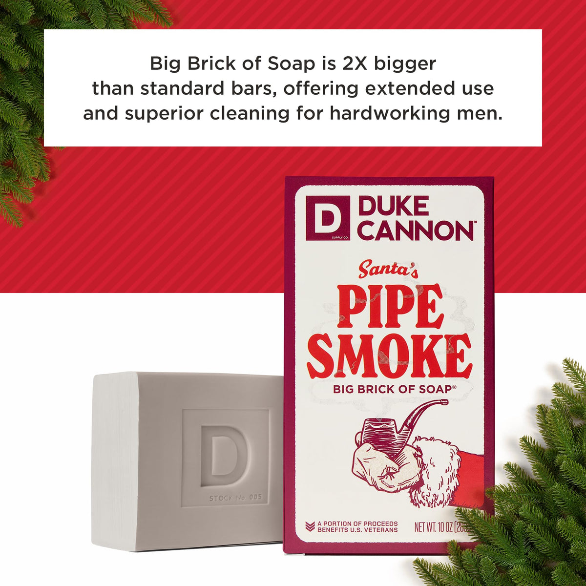 Duke Cannon Big Brick of Soap Holiday Edition on a wooden surface