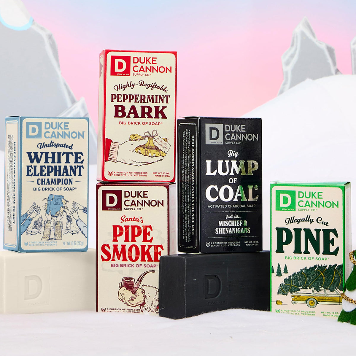 Duke Cannon Big Brick of Soap Holiday Edition showing creamy lather