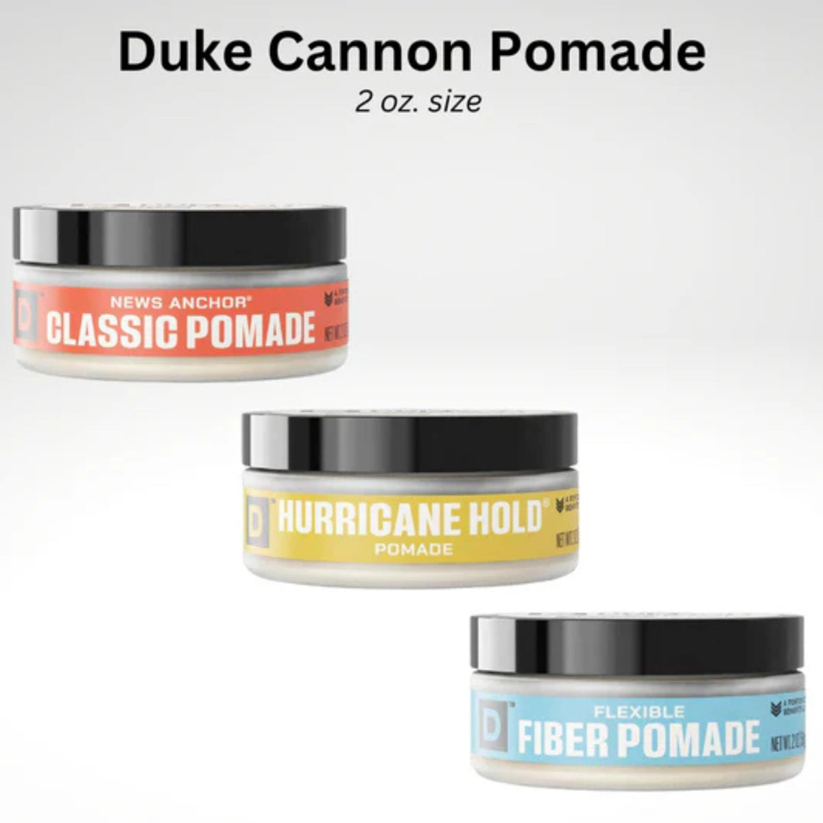 Duke Cannon grooming products including pomade and body wash