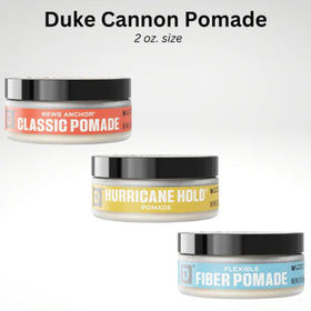 Duke Cannon grooming products including pomade and body wash