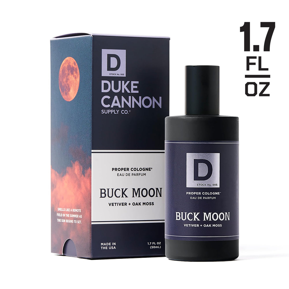 Duke Cannon Proper Cologne Buck Moon close-up of bottle