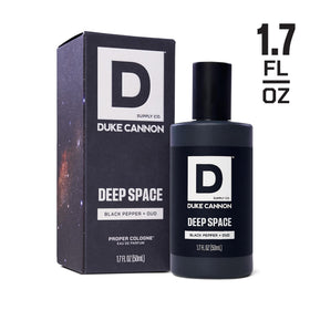 Duke Cannon Proper Cologne Deep Space bottle side view