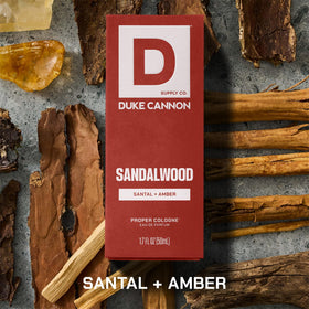 Duke Cannon Proper Cologne Sandalwood bottle side view