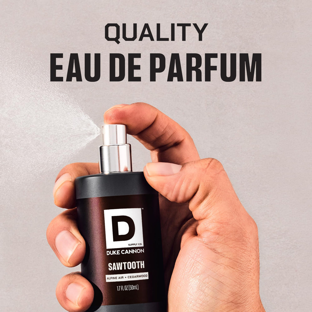 Duke Cannon Proper Cologne Sawtooth displayed on a wooden surface