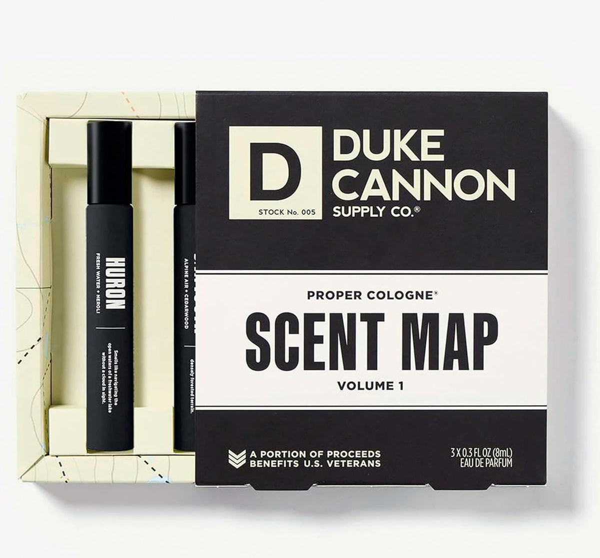 Duke Cannon Sawtooth cologne bottle close-up