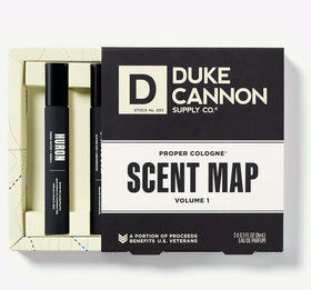 Duke Cannon Sawtooth cologne bottle close-up