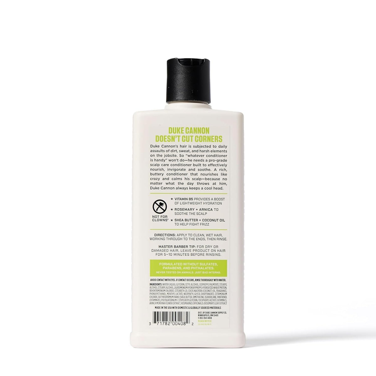 Duke Cannon Scalp Care Conditioner back view with ingredient list