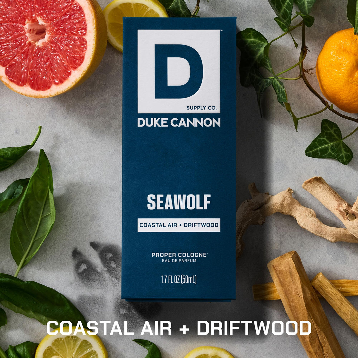 Duke Cannon Seawolf bottle side view with label
