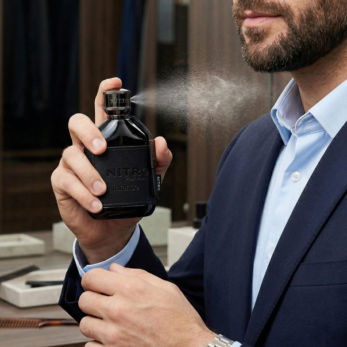 Dumont Nitro Intense bottle on a stylish surface
