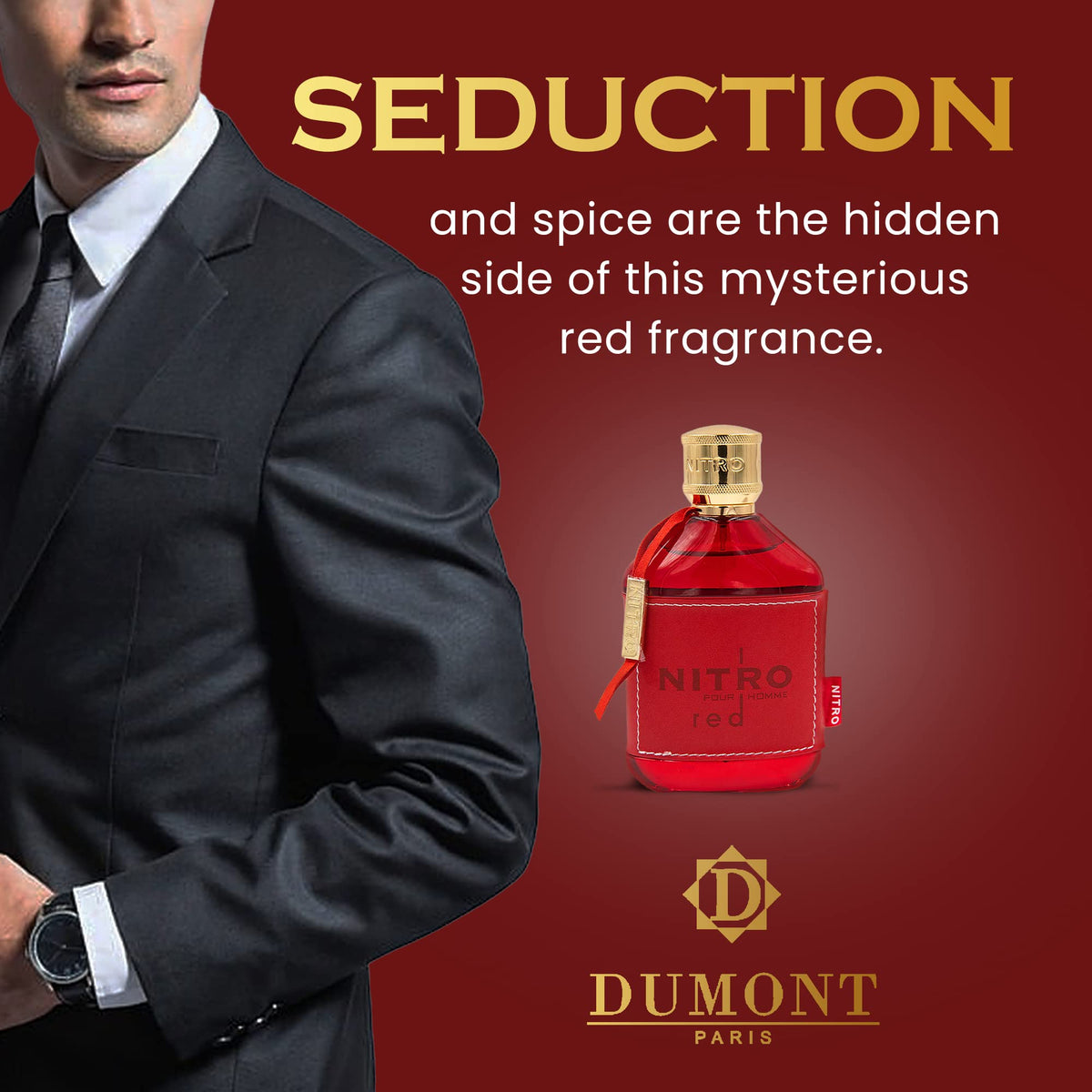 Dumont Nitro Red Eau De Parfum bottle close-up