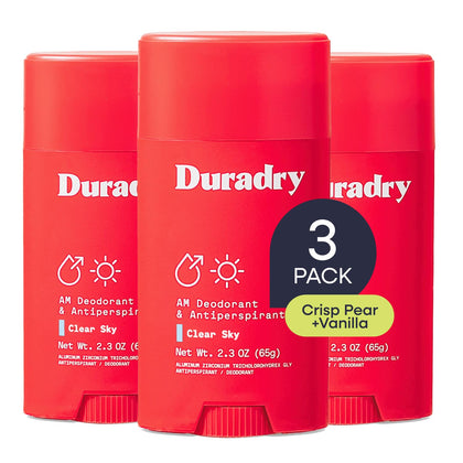Duradry Clinical Sweat Control Stick 3-Pack with Clear Sky scent packaging