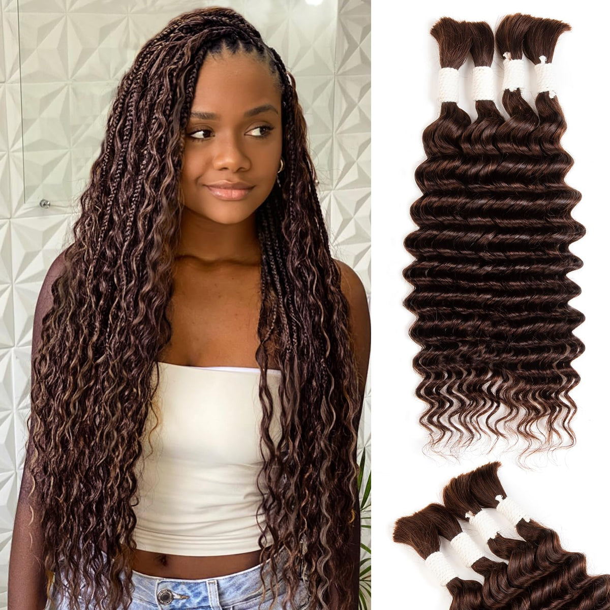 DUZIKAI Human Hair Braiding Hair Deep Wave 100g pack front view