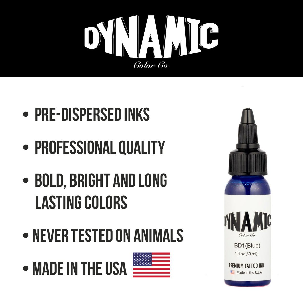 Dynamic Color Blue Tattoo Ink 1 oz with needle and ink cap