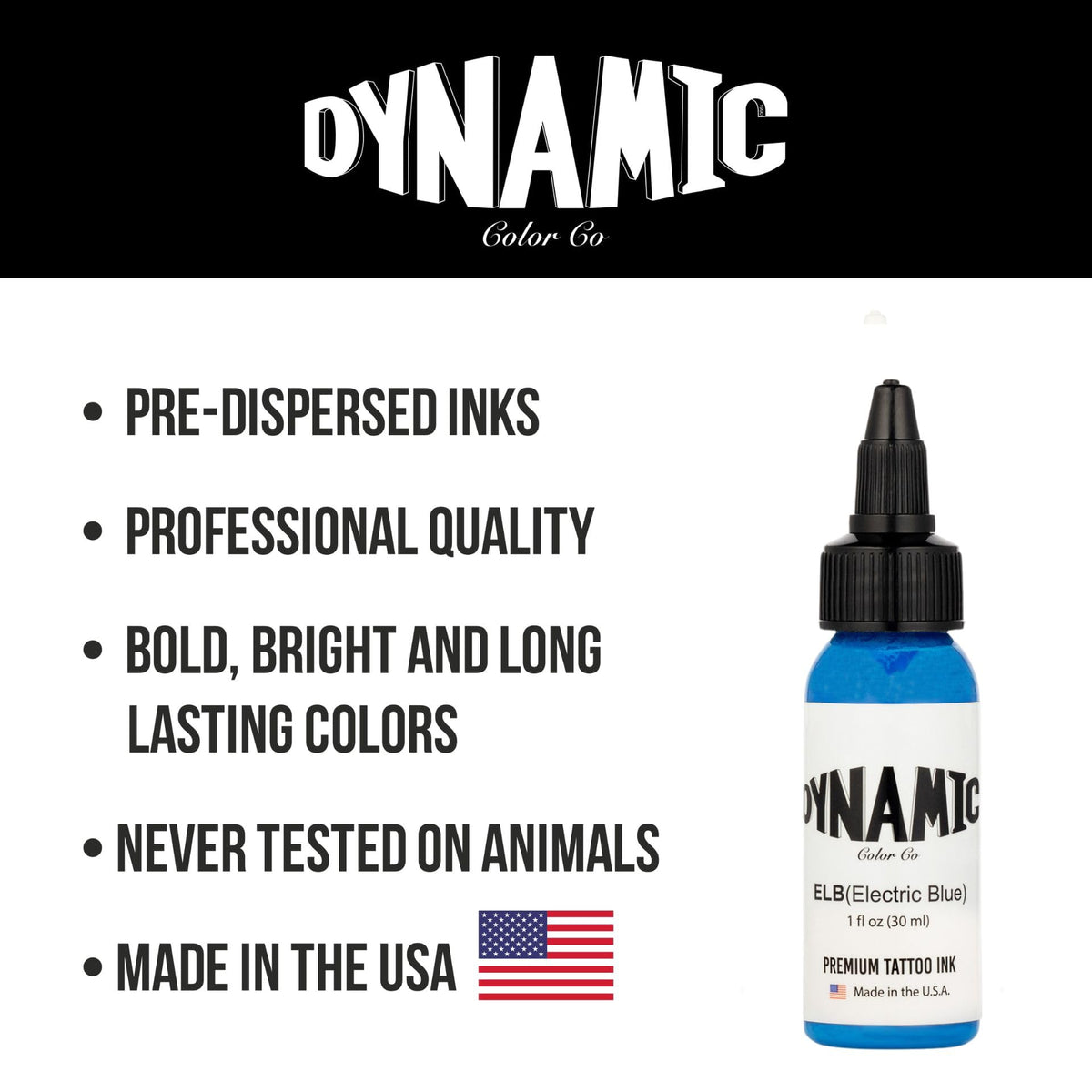 Dynamic Color Co Electric Blue Tattoo Ink 1 oz label close-up