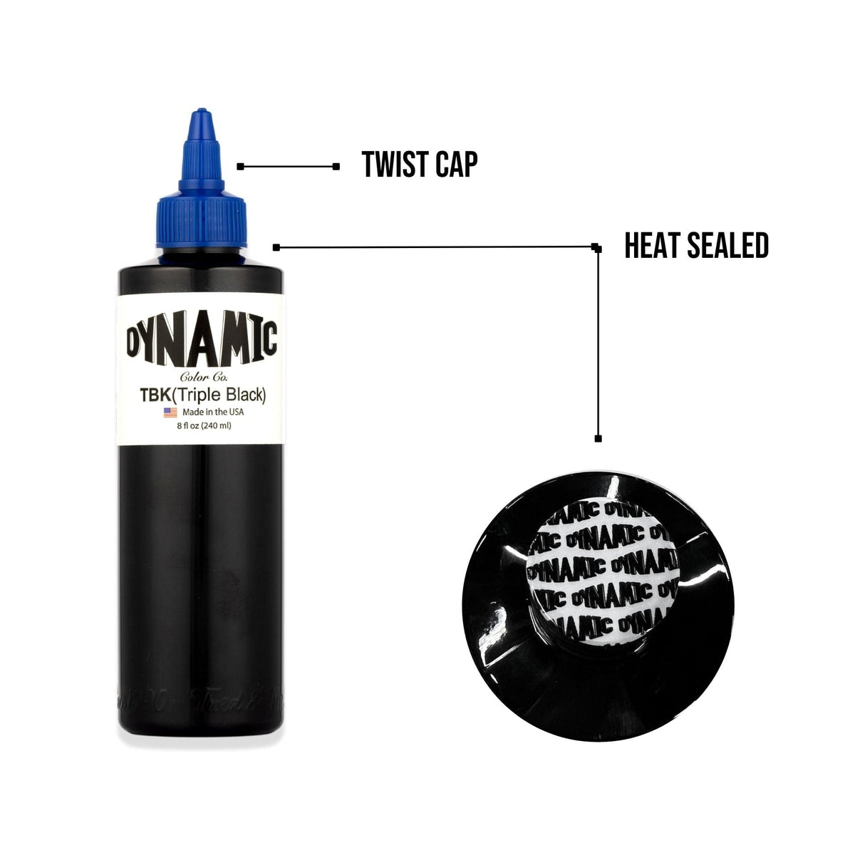 Dynamic Color Co Triple Black Ink Bottle 8oz in tattoo studio setting