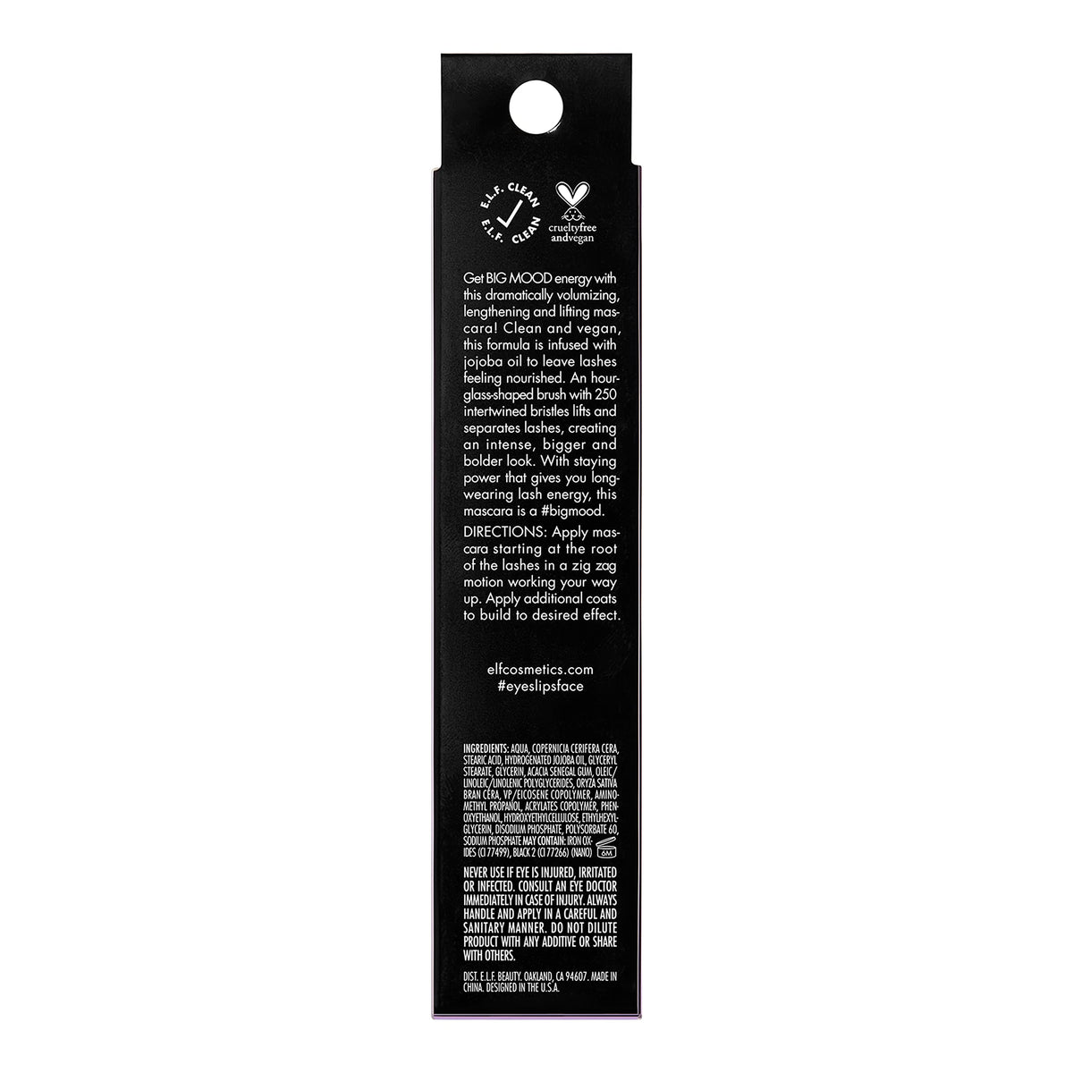 e.l.f. Big Mood Mascara with jojoba wax ingredient highlighted