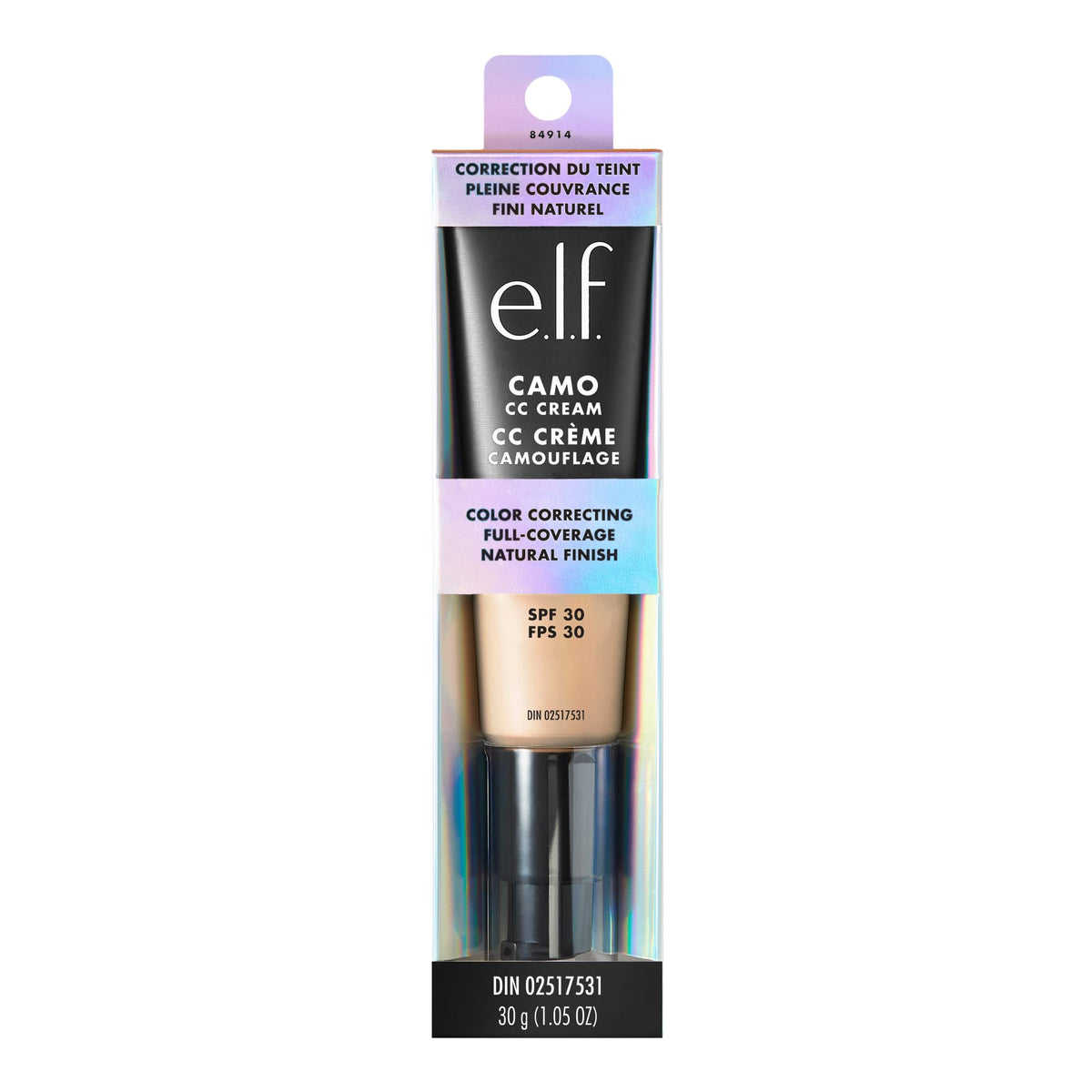 e.l.f. Camo CC Cream Light 240 W on vanity with makeup tools