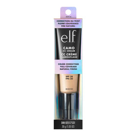 e.l.f. Camo CC Cream Light 240 W on vanity with makeup tools