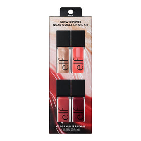e.l.f. Glow Reviver Quad Goals Lip Oil Kit front view with four shades