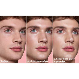 e.l.f. Halo Glow Powder Filter Fair Warm with makeup brush