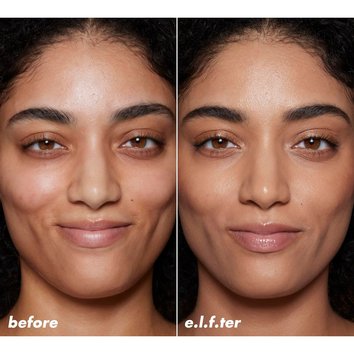 e.l.f. Halo Glow Skin Tint SPF 50 application on model's face