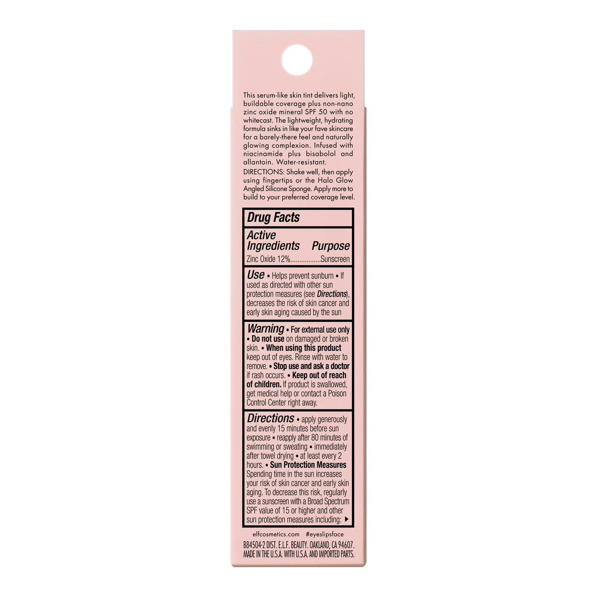 e.l.f. Halo Glow Skin Tint SPF 50 vegan and cruelty-free certification