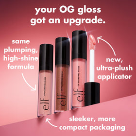 e.l.f. Lip Plumping Gloss Pink Cosmo with makeup setup