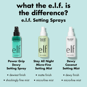 e.l.f. Power Grip Dewy Setting Spray in use during makeup application