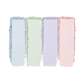 e.l.f. Set it Bright Powder Quad on a vanity with makeup tools