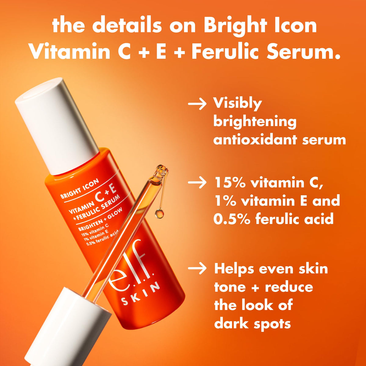 e.l.f. SKIN Bright Icon Vitamin C + E Serum texture on hand