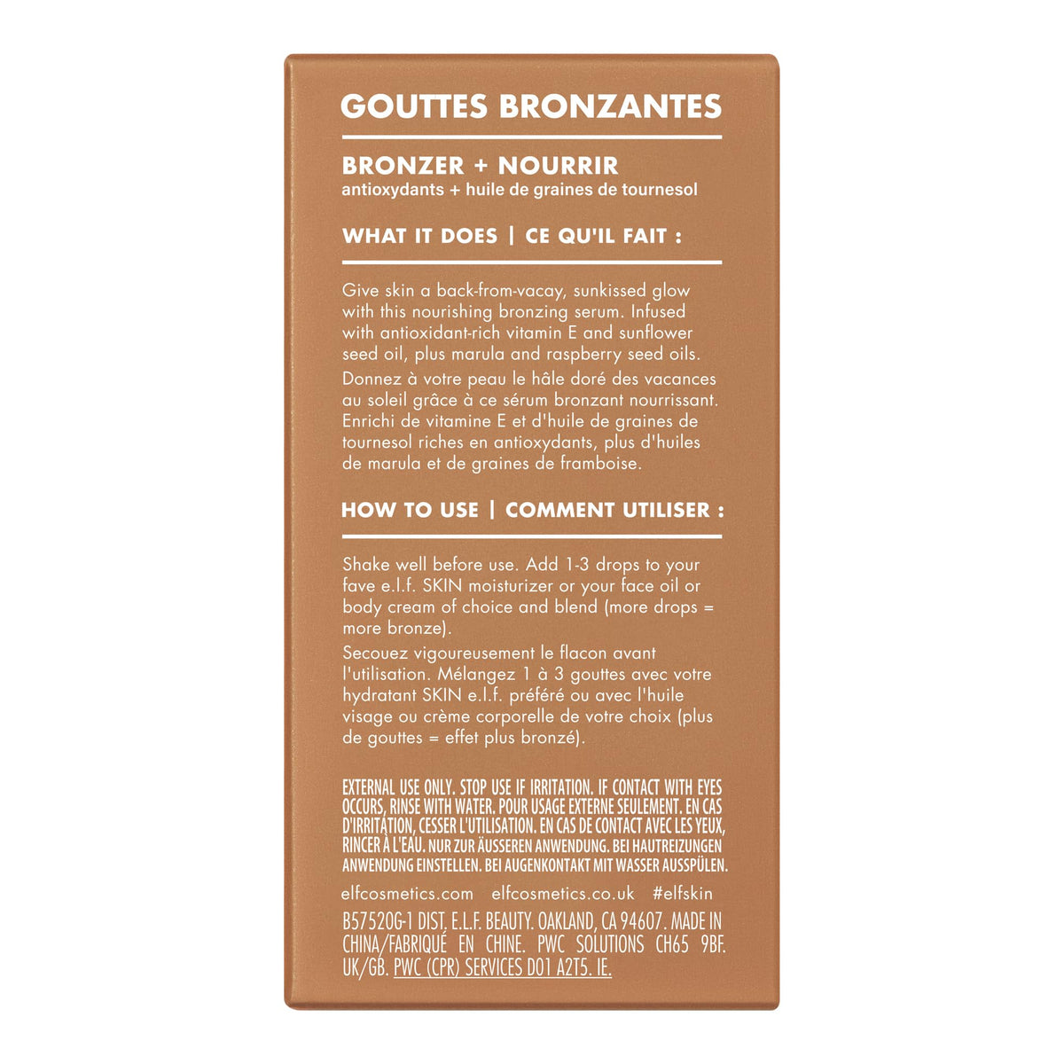 e.l.f. SKIN Bronzing Drops Rose Gold lifestyle shot with makeup