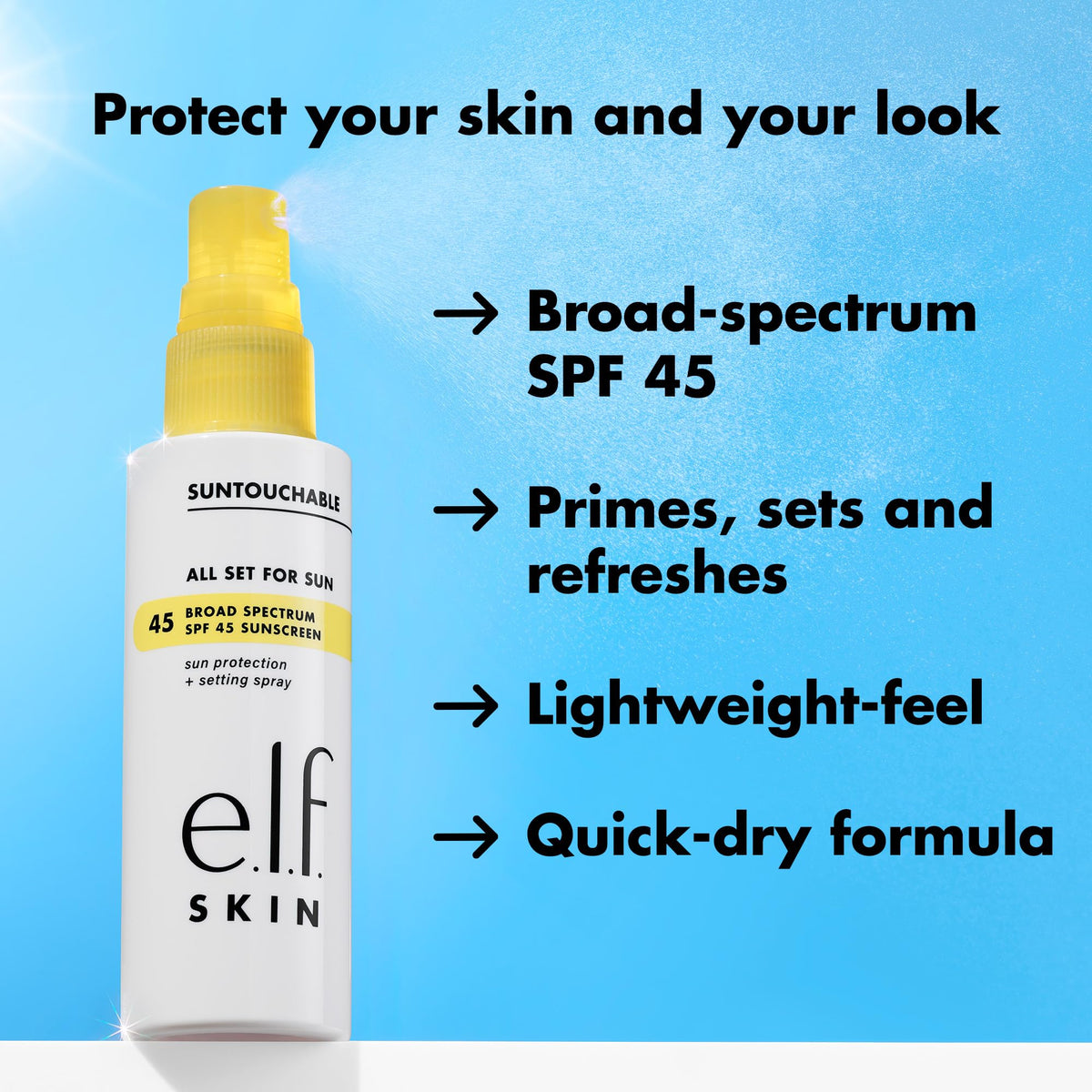 e.l.f. SKIN SPF 45 Setting Spray mist application