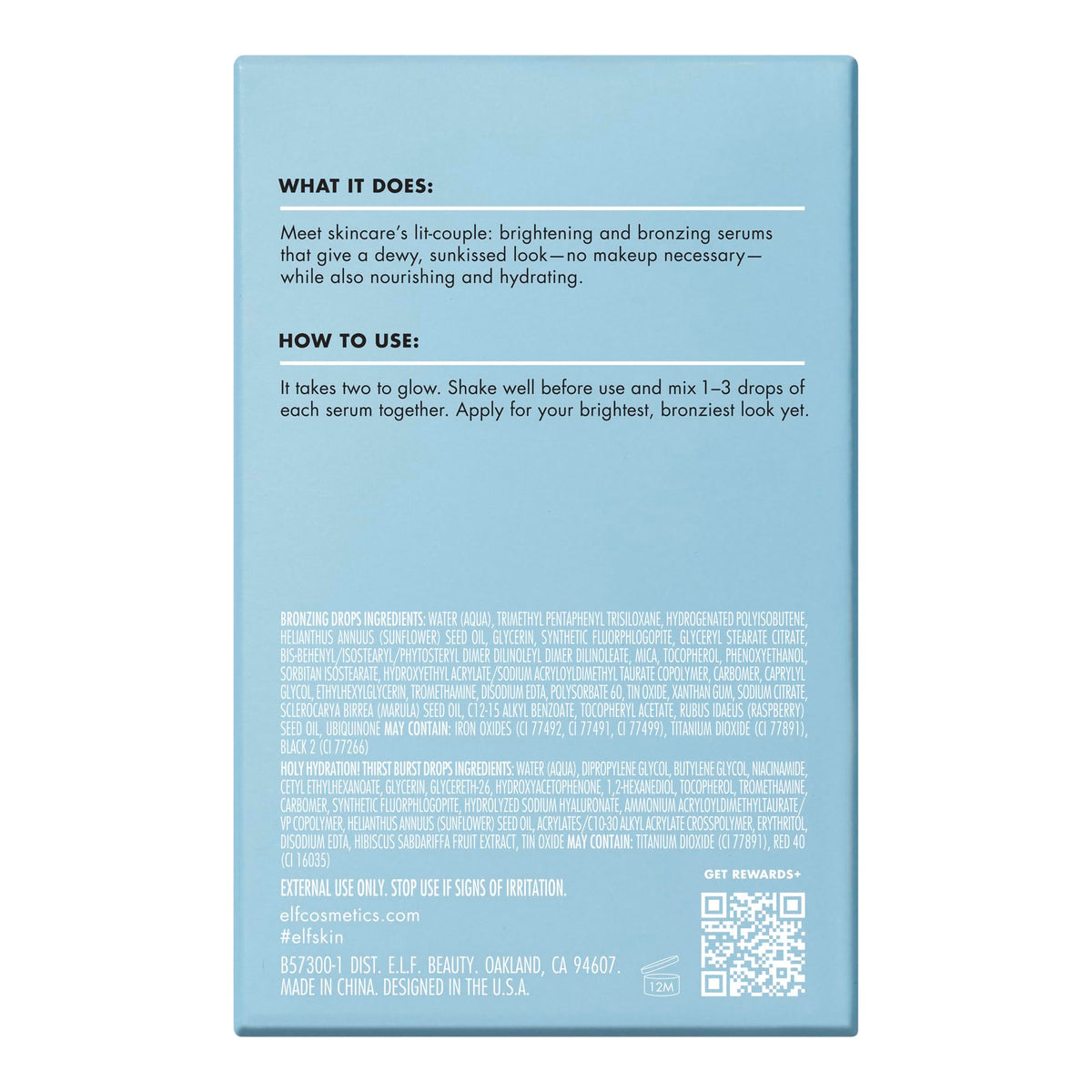 e.l.f. SKIN The Hottest Drops Duo with ingredients list