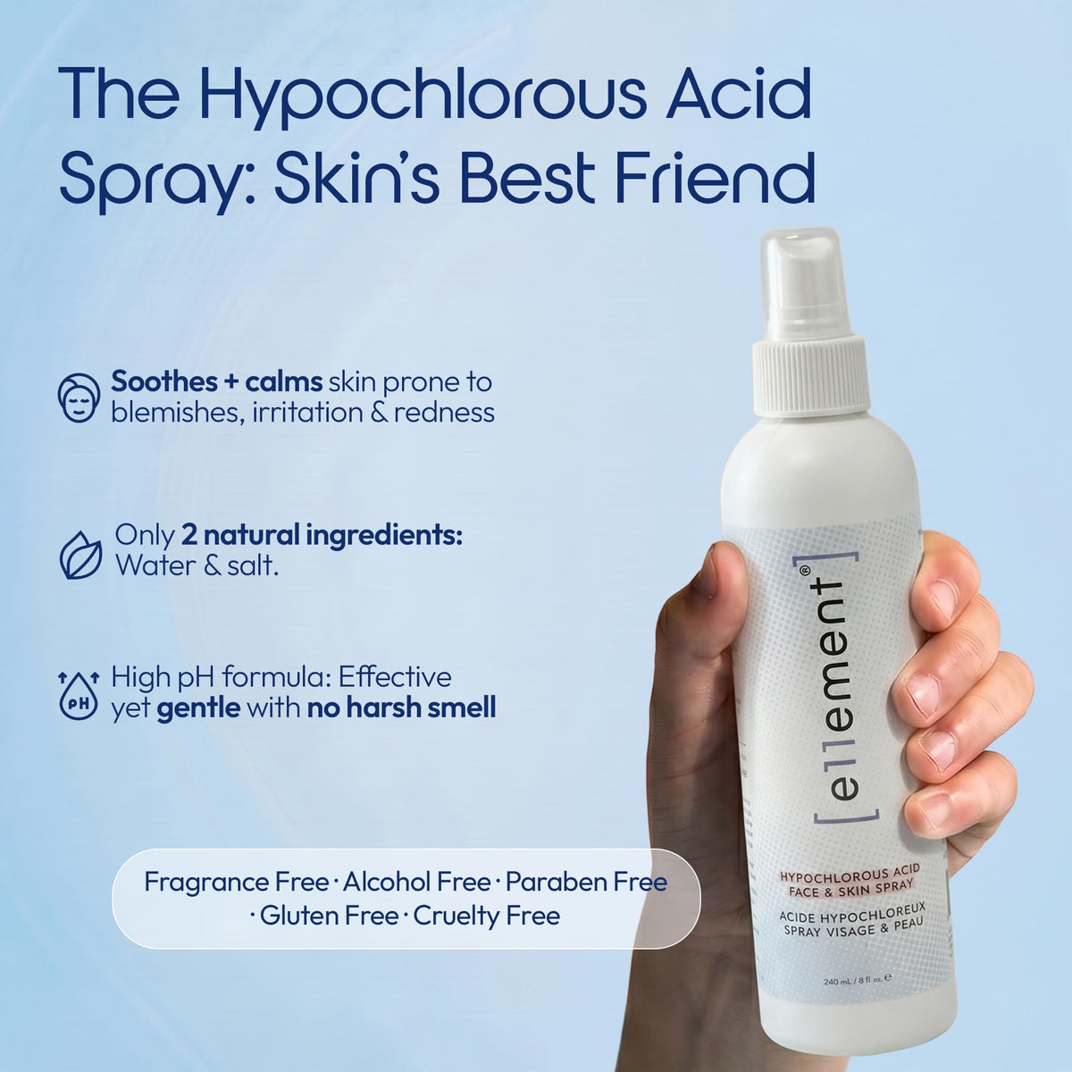e11ement Hypochlorous Acid Spray 1L application on skin