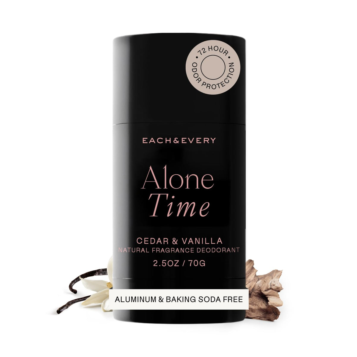 Each & Every Natural Deodorant 2.5oz front view with Cedar & Vanilla scent