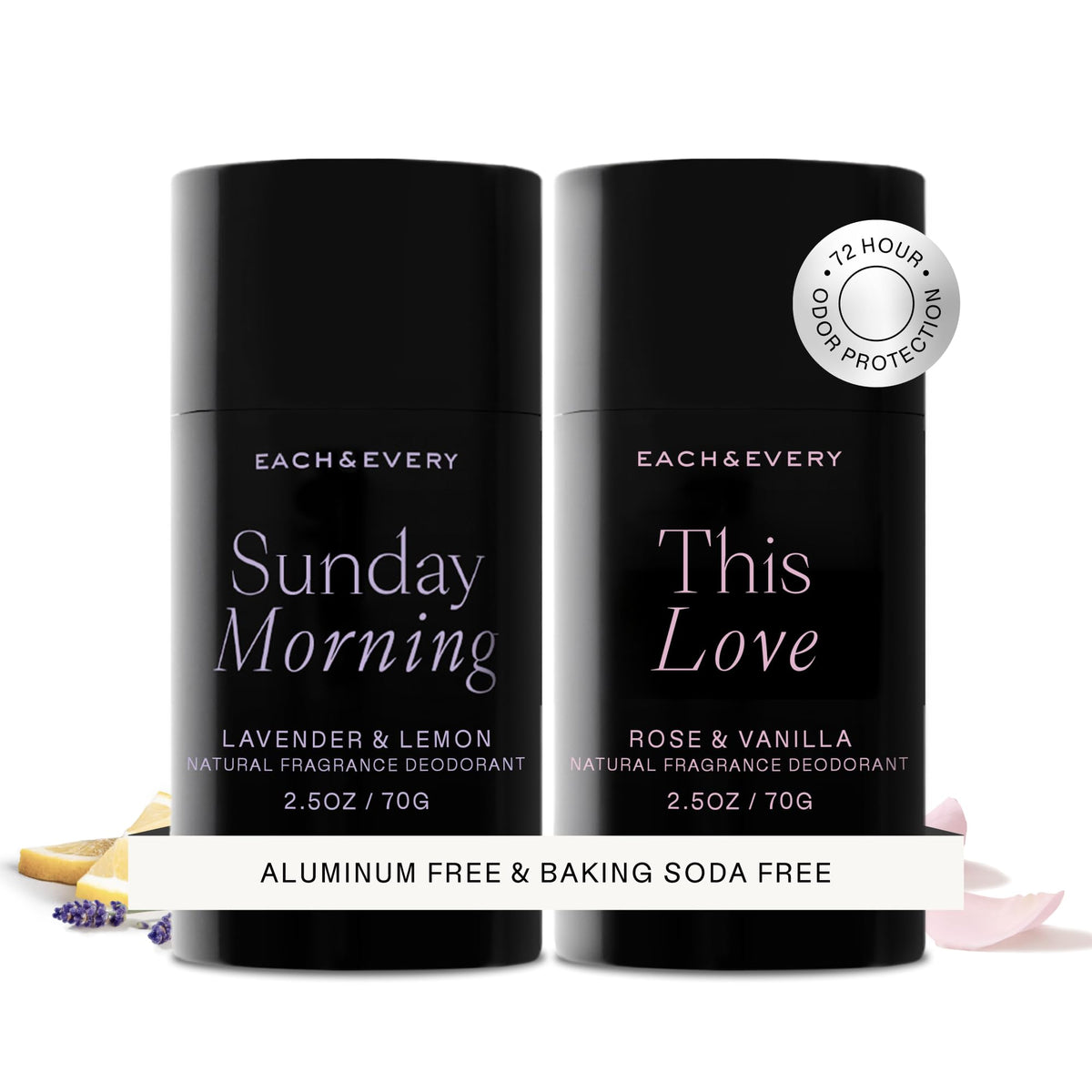 Each & Every Natural Deodorant 2 Pack with Lavender and Vanilla scents front view