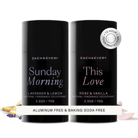 Each & Every Natural Deodorant 2 Pack with Lavender and Vanilla scents front view