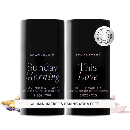 Each & Every Natural Deodorant 2 Pack with Lavender and Vanilla scents front view