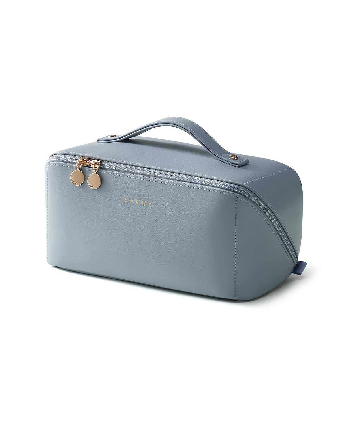 EACHY Travel Makeup Bag blue large front view with open-flat design