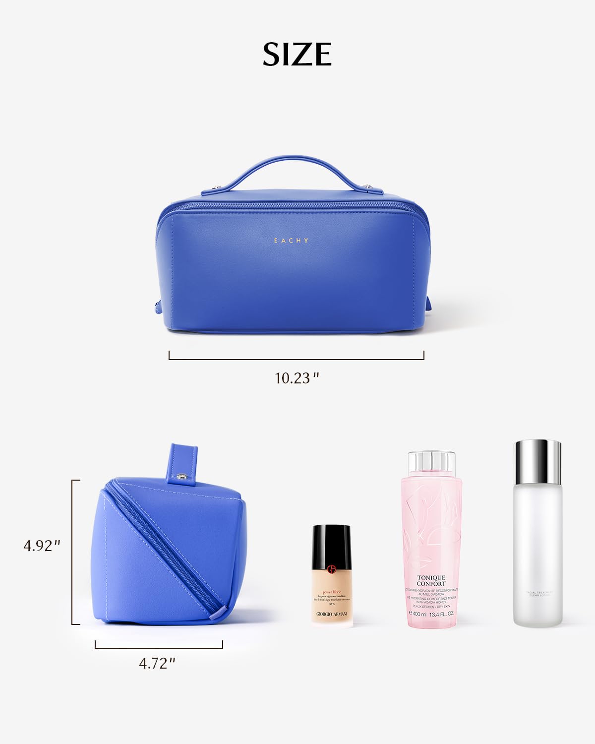 EACHY Travel Makeup Bag blue model packed with protective padding